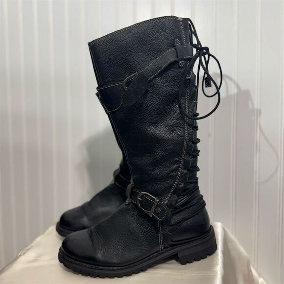 Harley-Davidson Lenehan Black Leather Moto Boots 10M Lace-Up Back 13.5” Tall - Picture 1 of 9